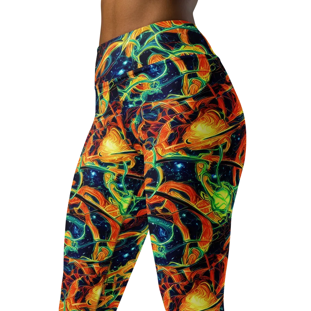 Neon Ember Garden on Yoga Leggings — Left Front