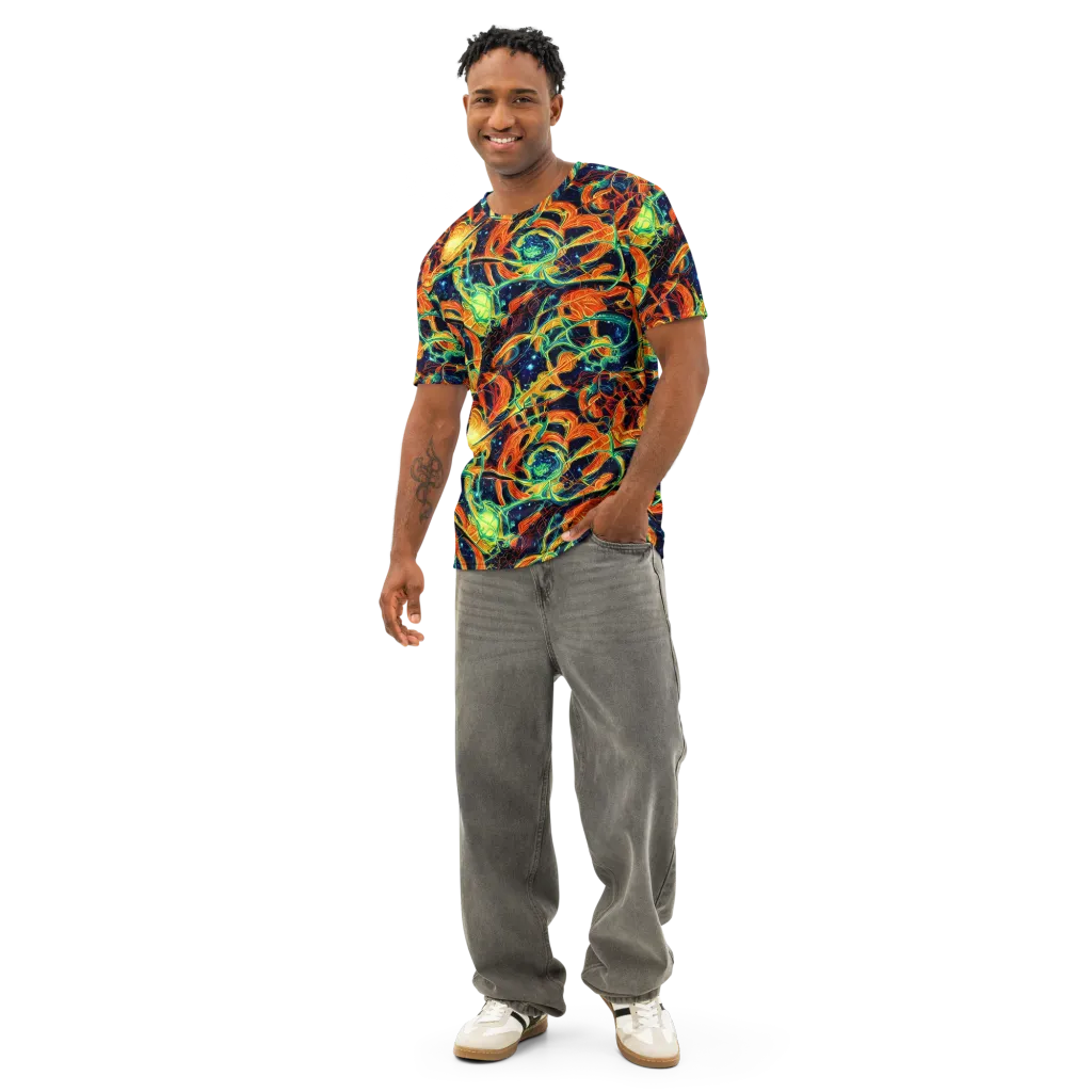 Neon Ember Garden on Men's Cotton Crew Neck T-Shirt — Front
