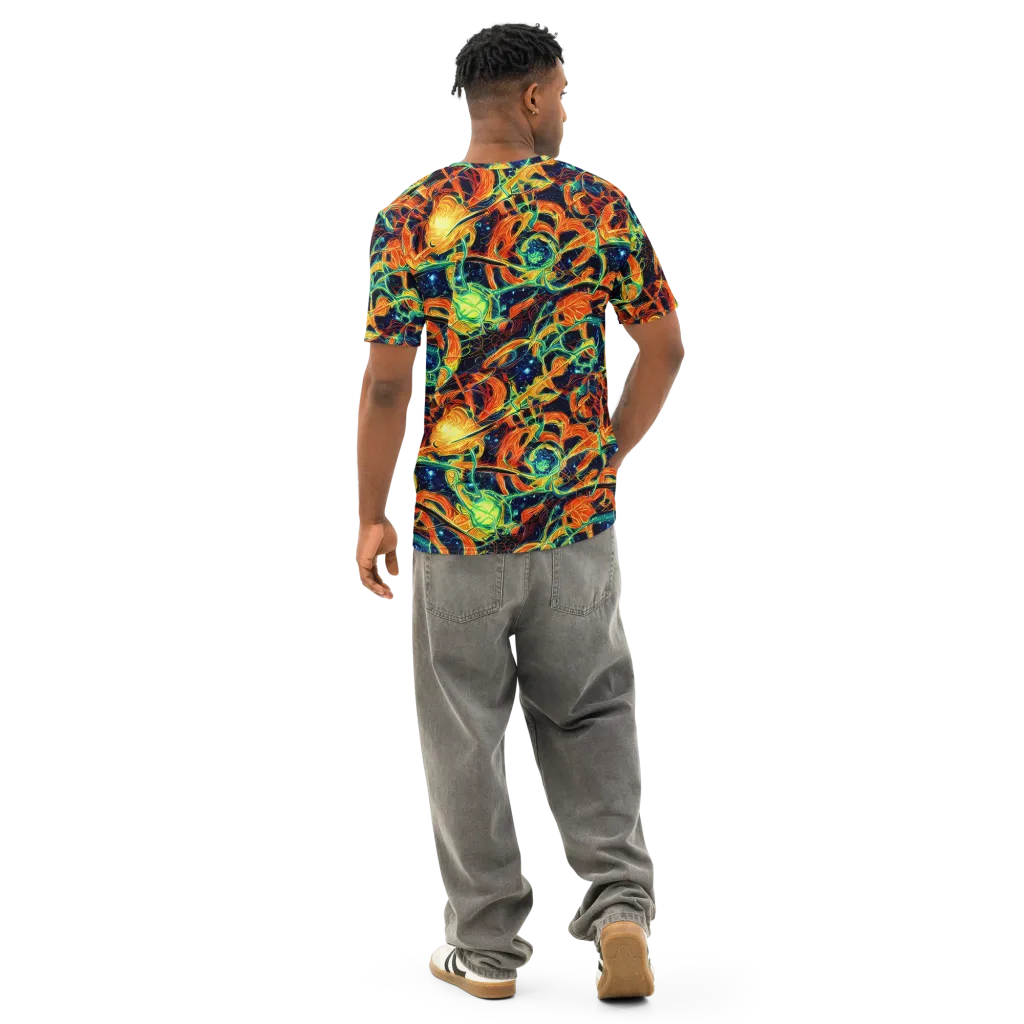 Neon Ember Garden on Men's Cotton Crew Neck T-Shirt — Back