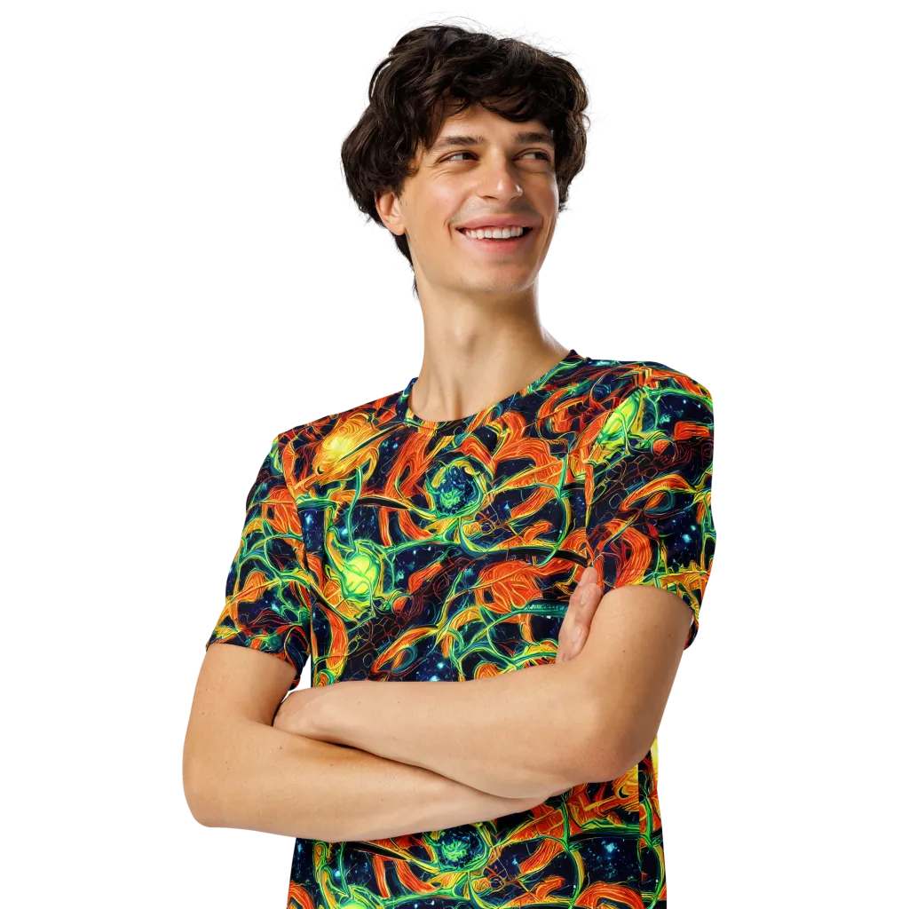 Neon Ember Garden on Men's Crew Neck T-Shirt — Left Front