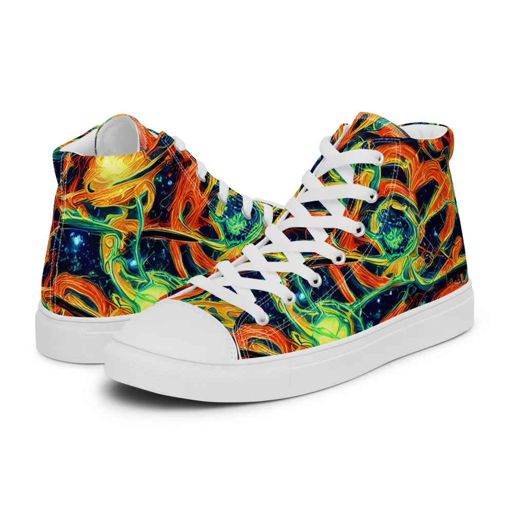 Neon Ember Garden on Men's High Top Canvas Shoes — Left