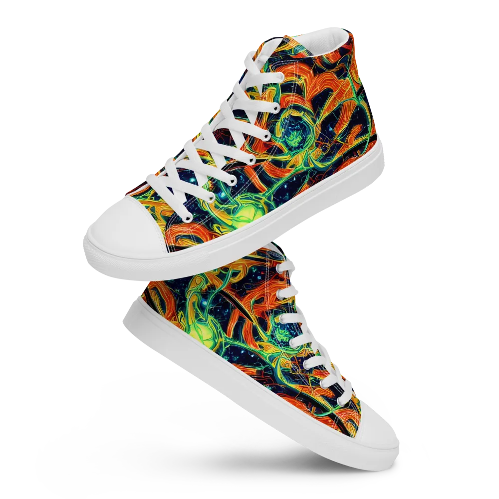 Neon Ember Garden on Men's High Top Canvas Shoes — Front