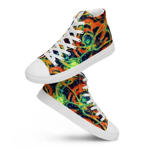 Neon Ember Garden on a Men's High Top Canvas Shoes