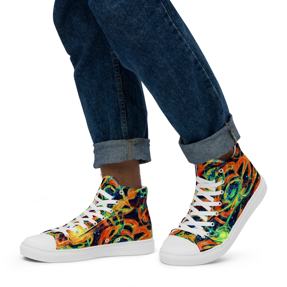 Neon Ember Garden on Men's High Top Canvas Shoes — Left