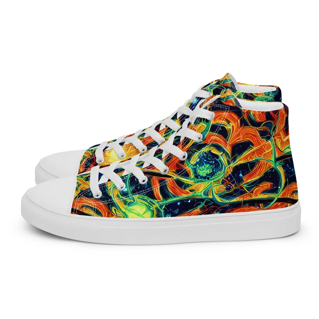 Neon Ember Garden on Women's High Top Canvas Shoes — Left