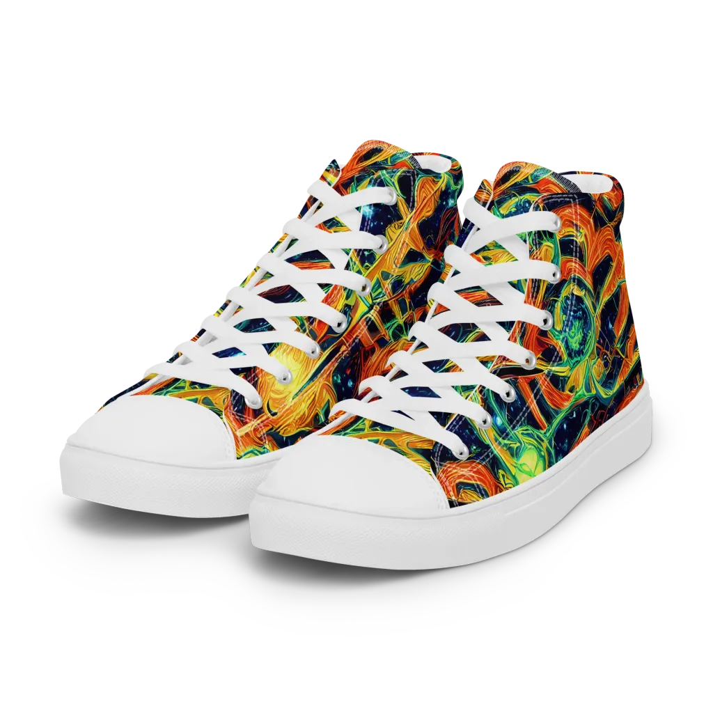 Neon Ember Garden on Women's High Top Canvas Shoes — Left Front