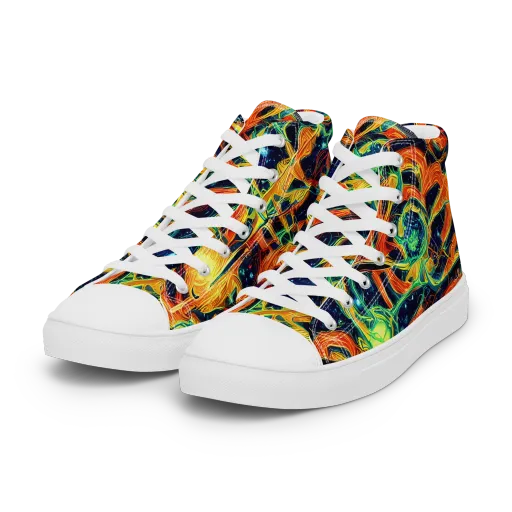Neon Ember Garden on a Women's High Top Canvas Shoes
