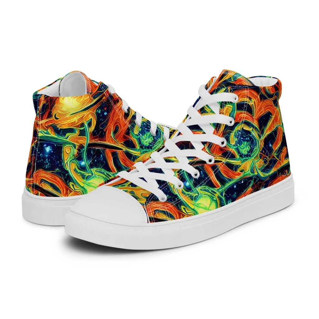 Neon Ember Garden on Women's High Top Canvas Shoes — Left