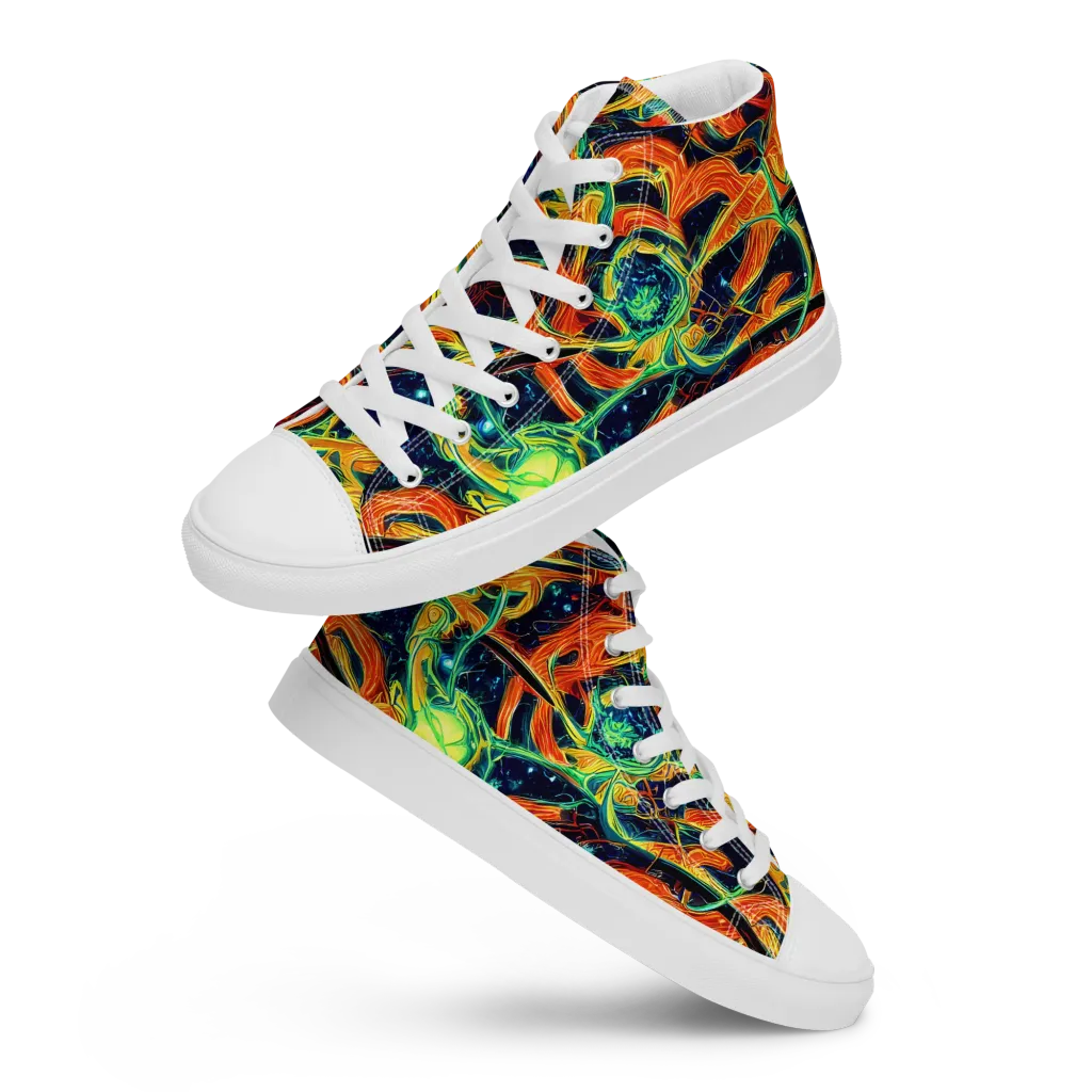 Neon Ember Garden on Women's High Top Canvas Shoes — Front