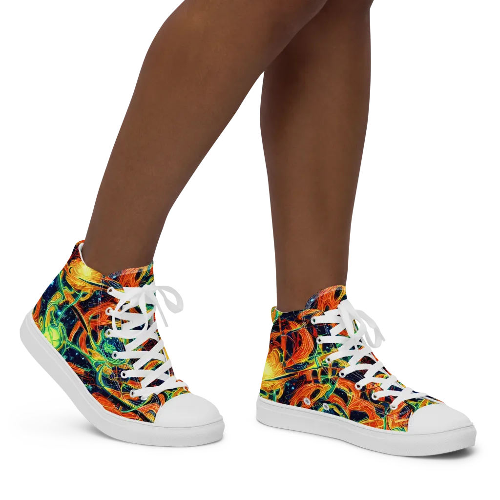 Neon Ember Garden on Women's High Top Canvas Shoes — Right