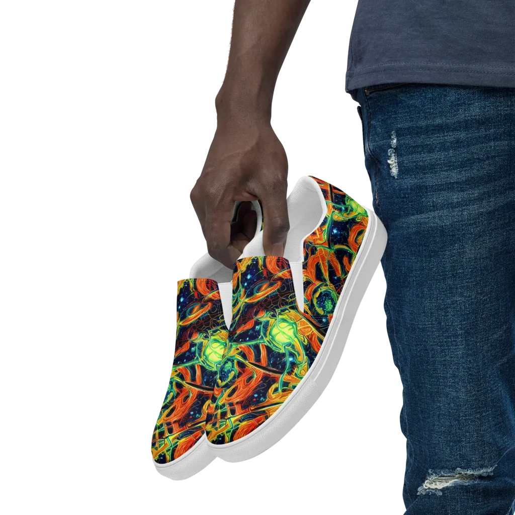 Neon Ember Garden on Men's Slip-On Canvas Shoes — Left Front