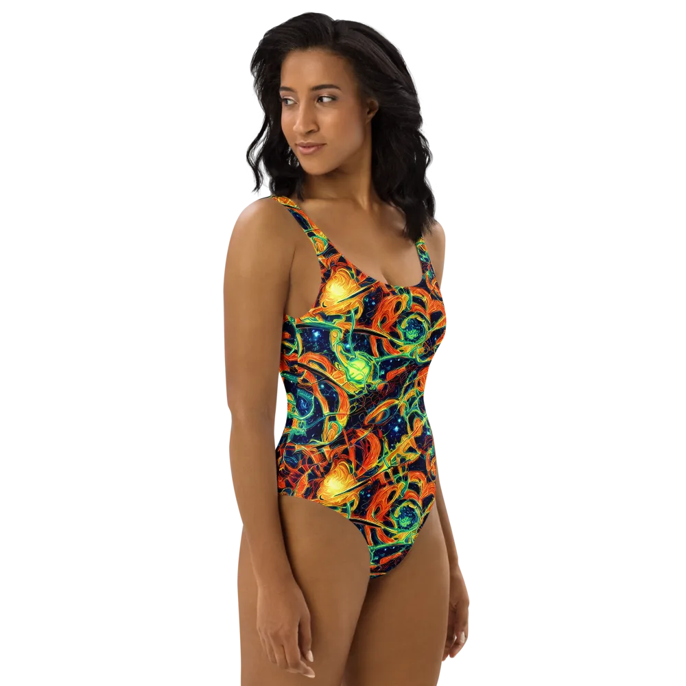 Neon Ember Garden on One-Piece Swimsuit — Right
