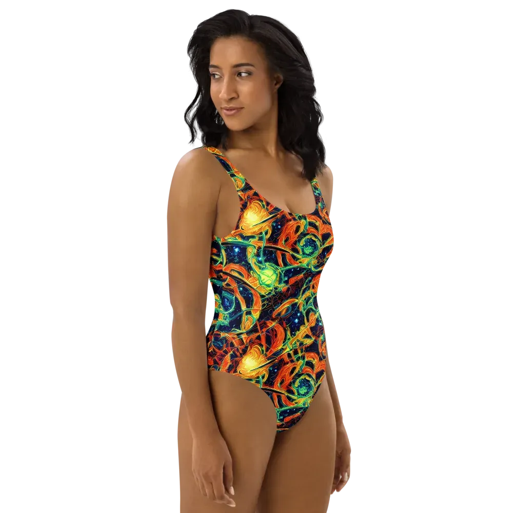 Neon Ember Garden on One-Piece Swimsuit — Right