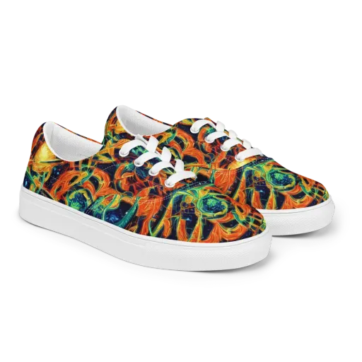Neon Ember Garden on a Men's Lace-Up Canvas Shoes