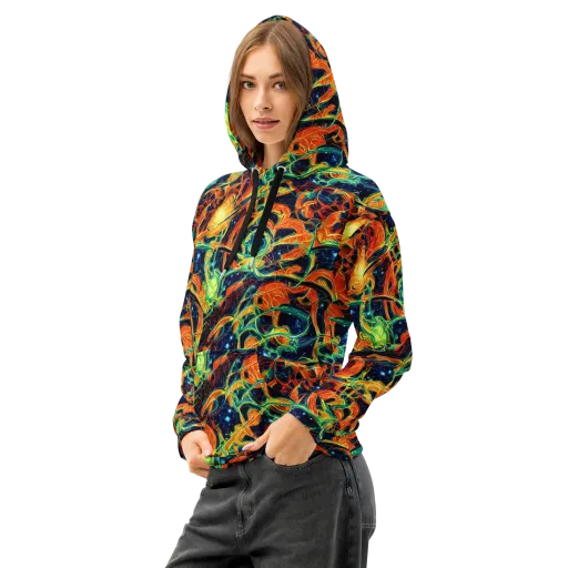 Neon Ember Garden on a Cotton Hoodie