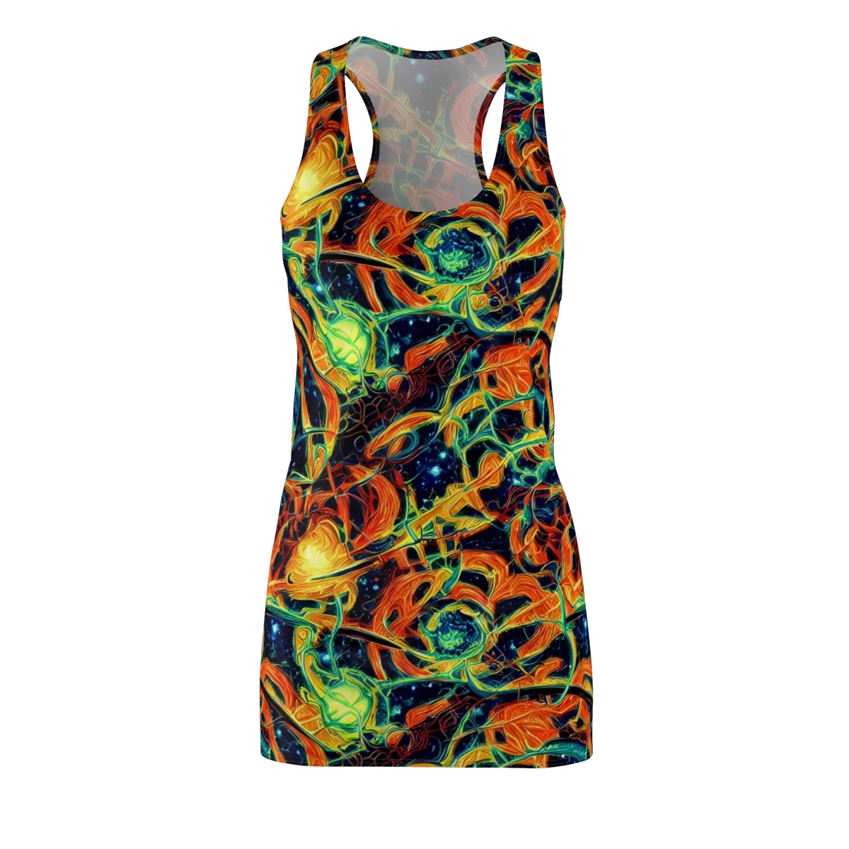 Neon Ember Garden on Racerback Dress — Front