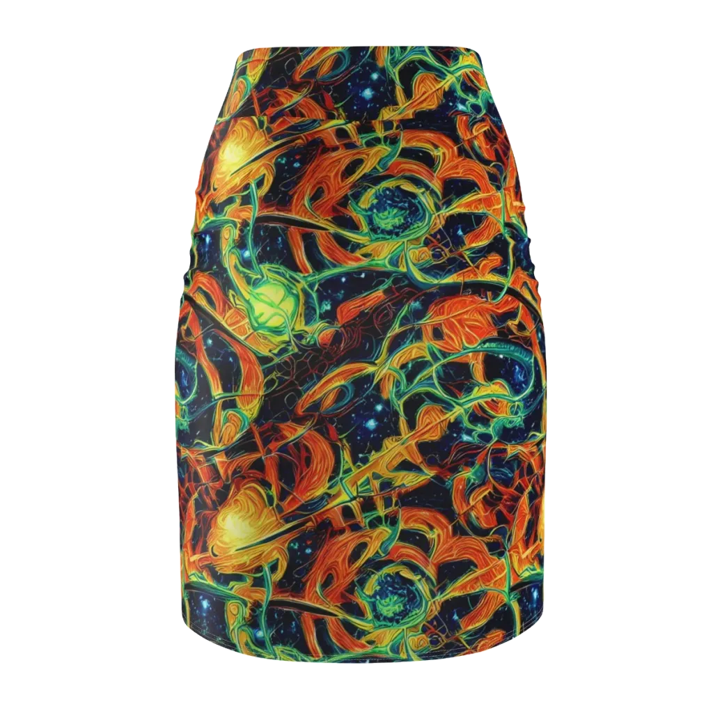 Neon Ember Garden on Pencil Skirt — Back