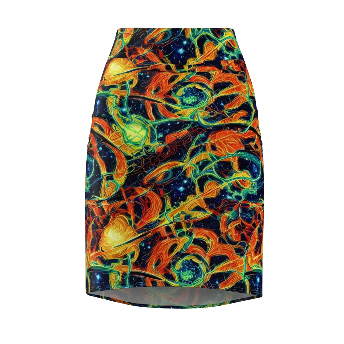 Neon Ember Garden on Pencil Skirt — Front