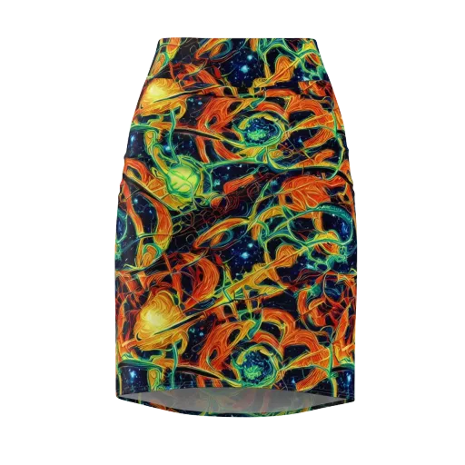 Neon Ember Garden on a Pencil Skirt