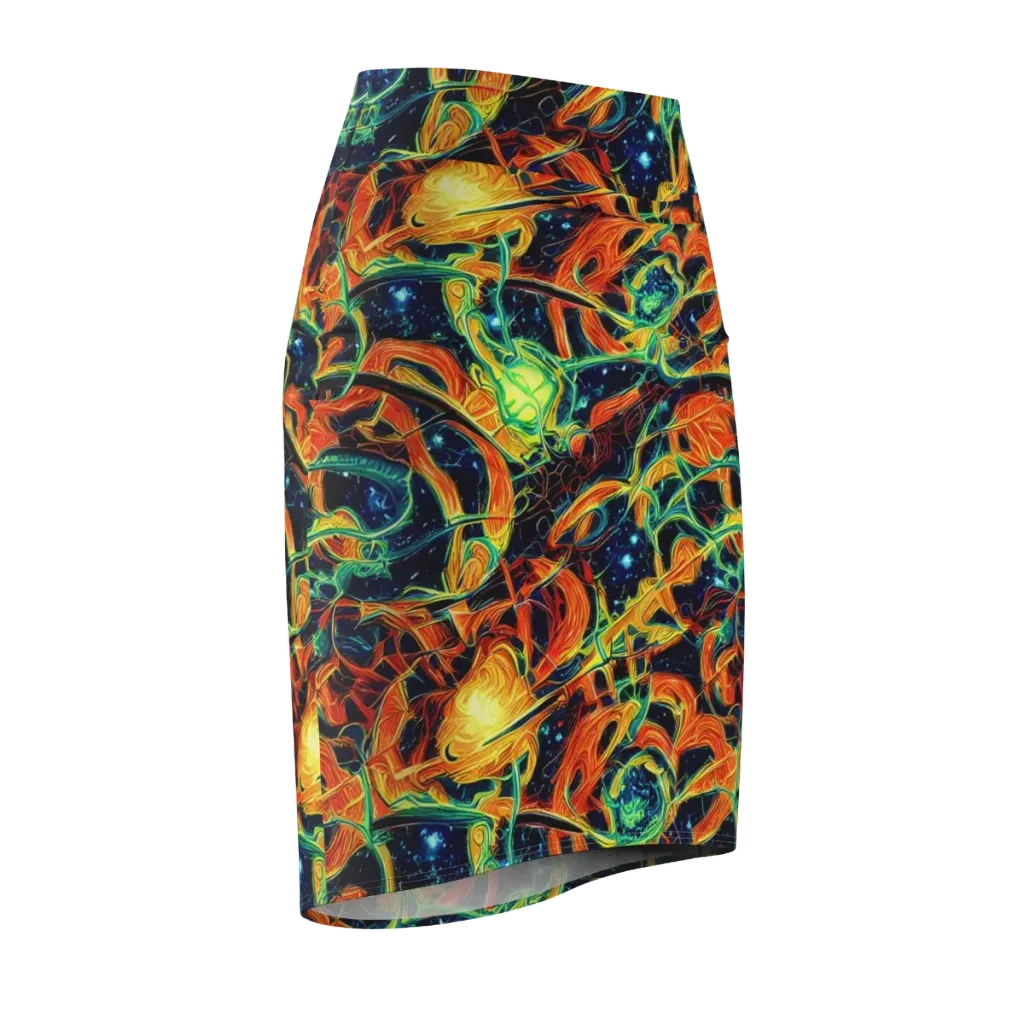 Neon Ember Garden on Pencil Skirt — Front Side