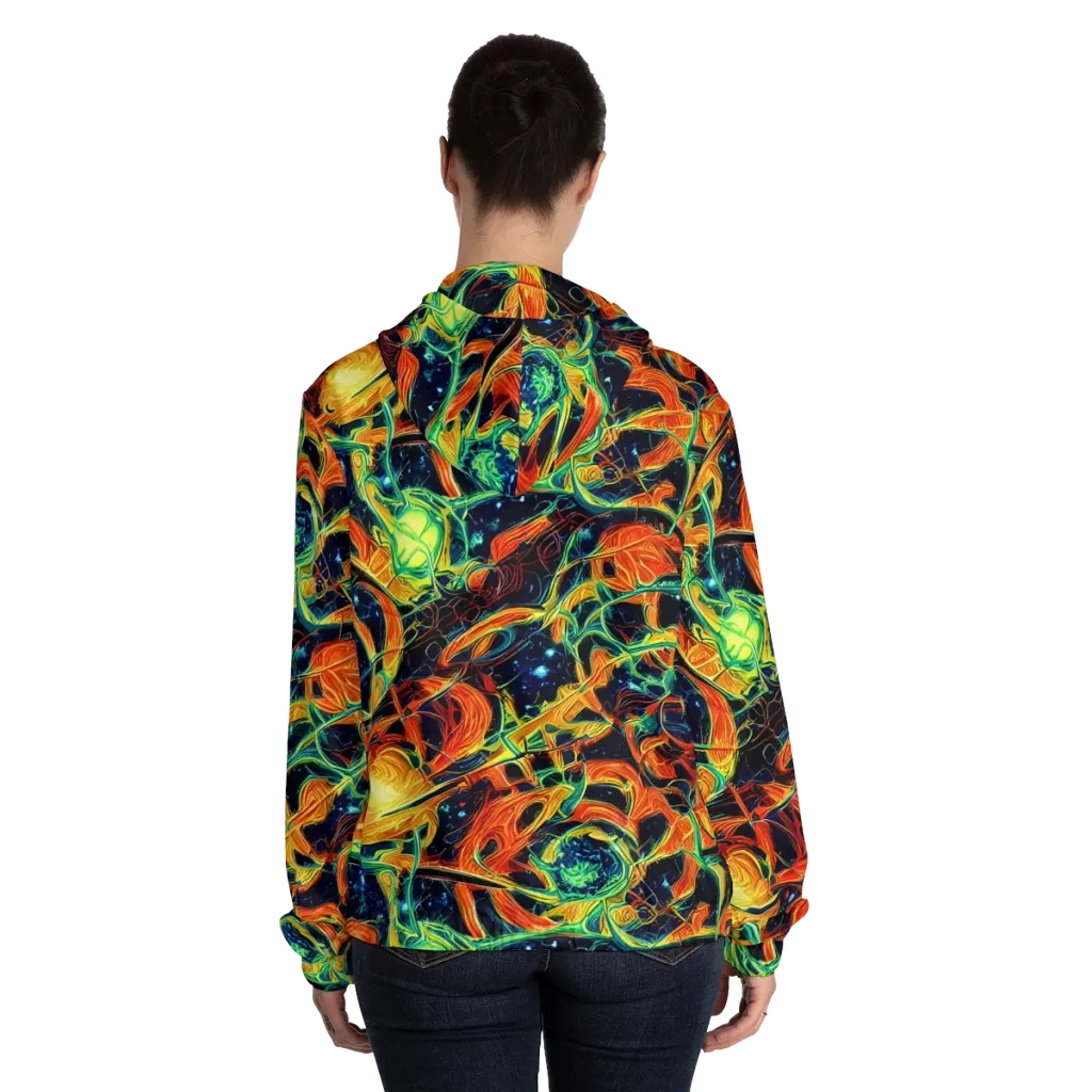 Neon Ember Garden on Women's Full-Zip Hoodie — Back On Person