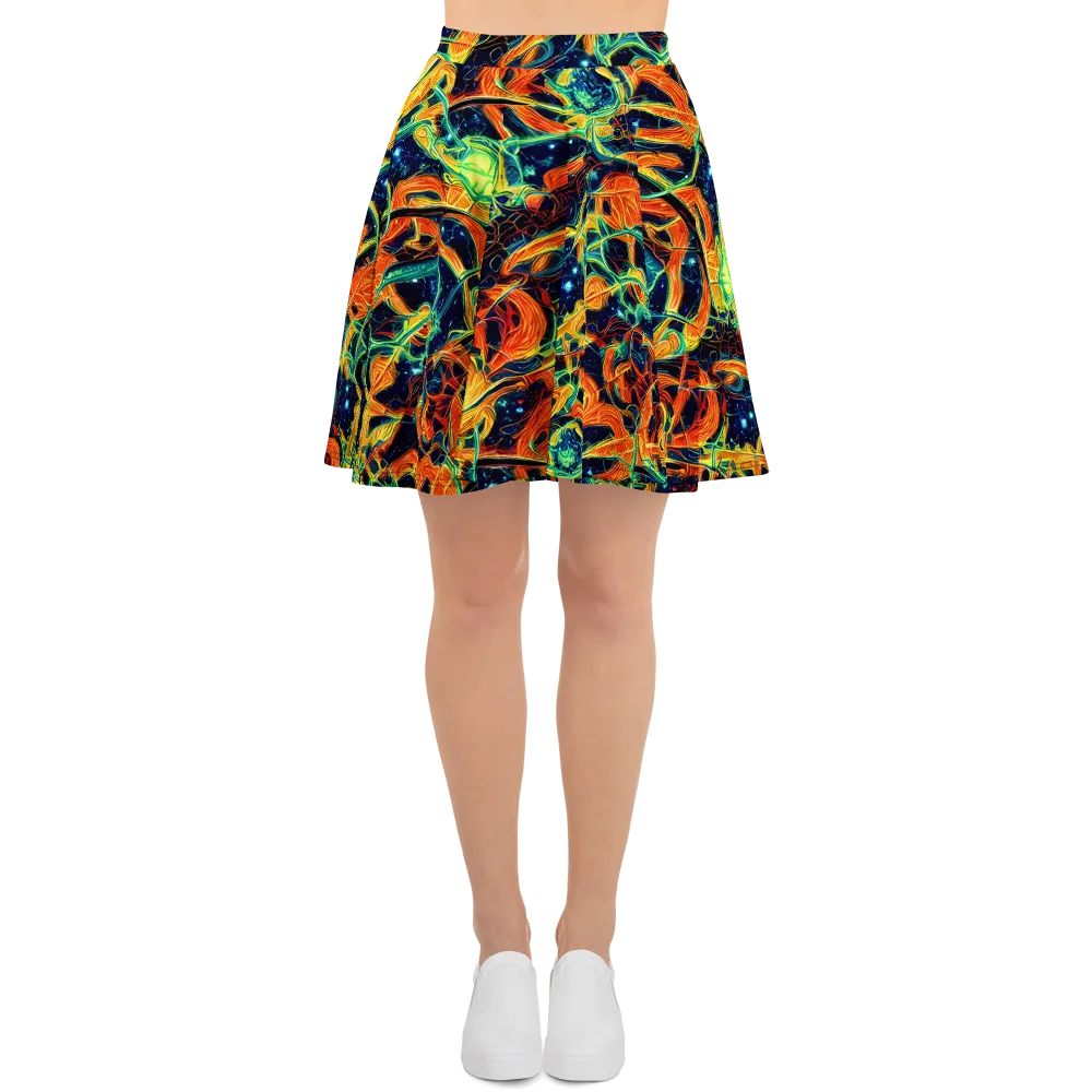 Neon Ember Garden on Skater Skirt — Front