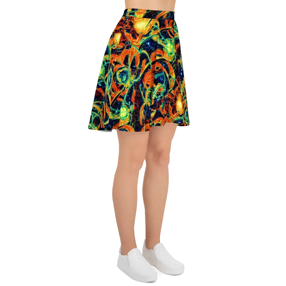 Neon Ember Garden on Skater Skirt — Right