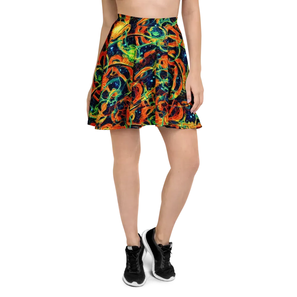 Neon Ember Garden on Skater Skirt — Front