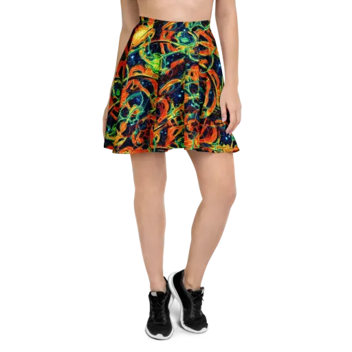 Neon Ember Garden on a Skater Skirt