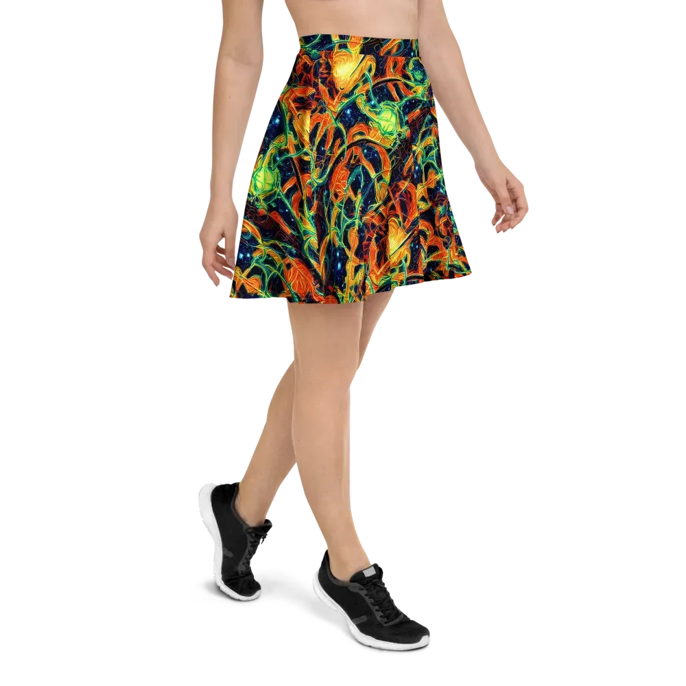Neon Ember Garden on Skater Skirt — Right
