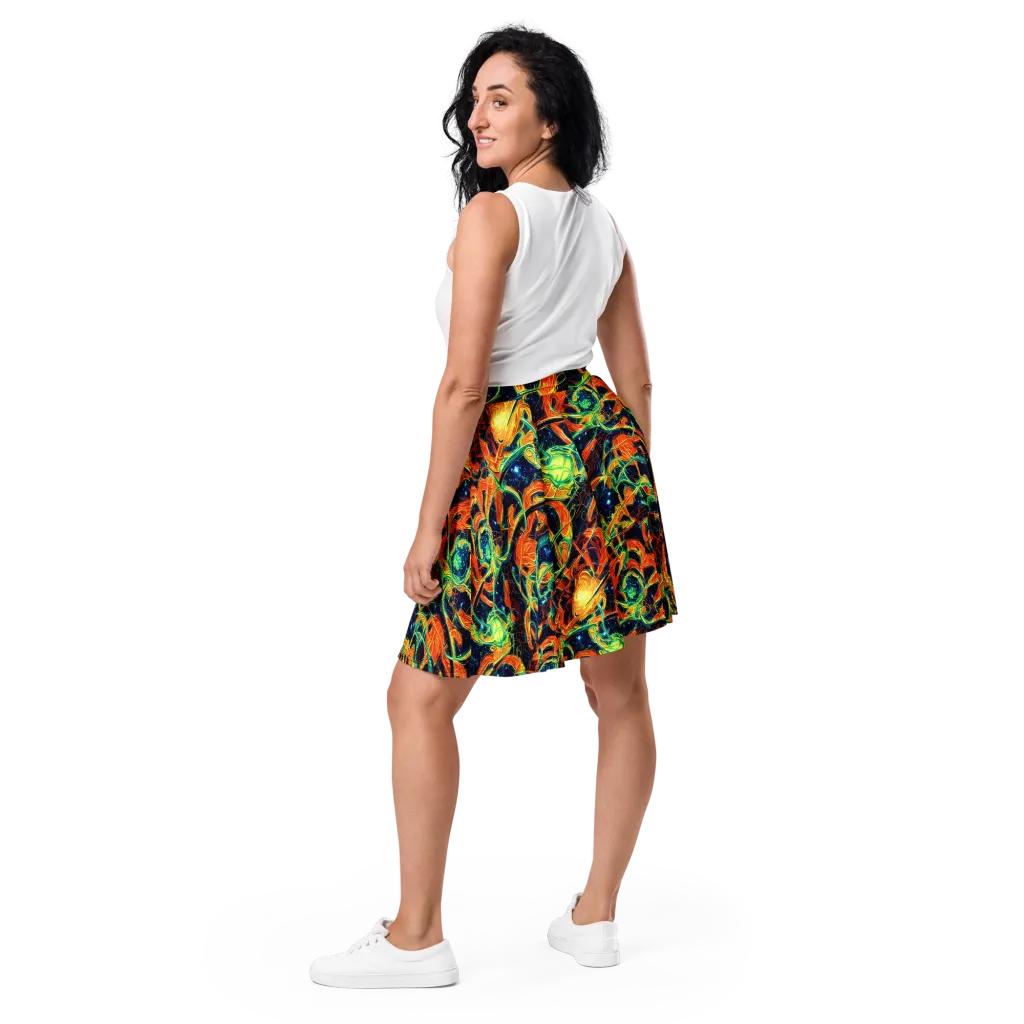 Neon Ember Garden on Skater Skirt — Back