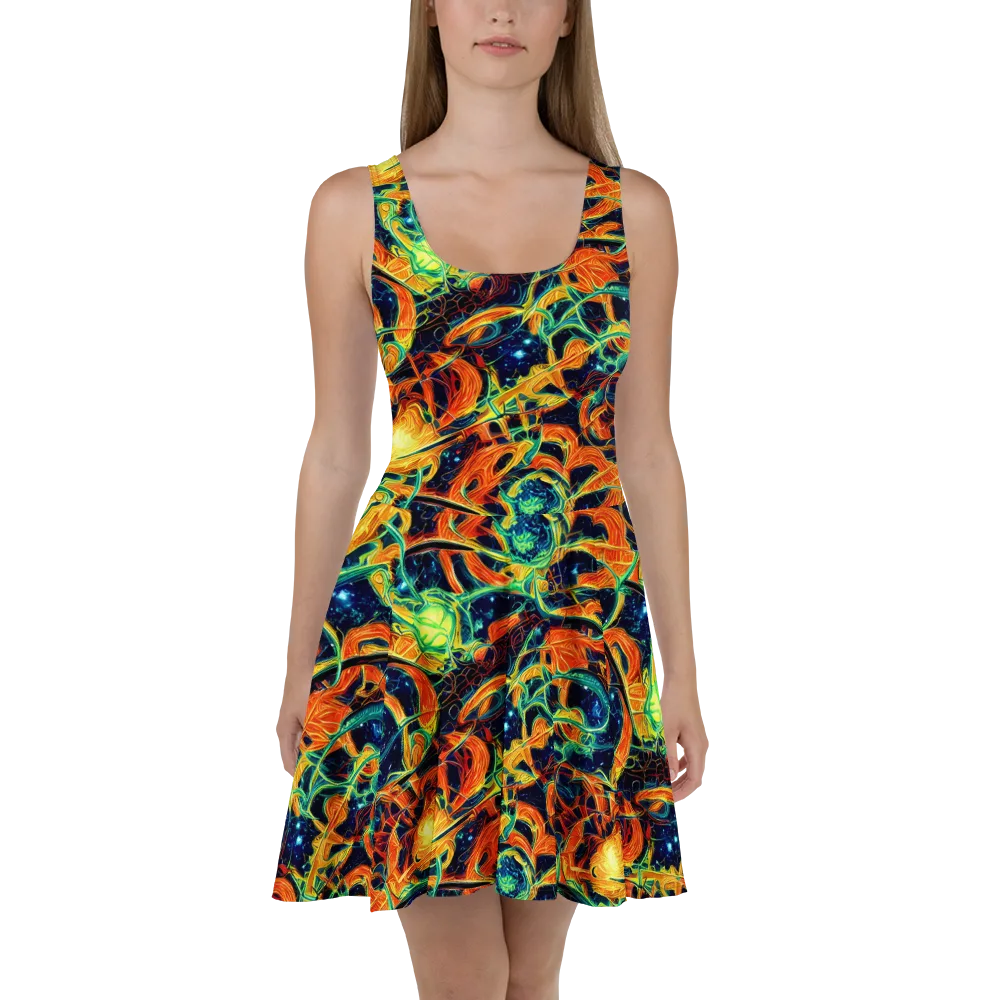 Neon Ember Garden on Skater Dress — Front