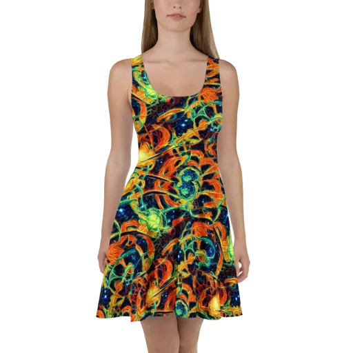 Neon Ember Garden on a Skater Dress