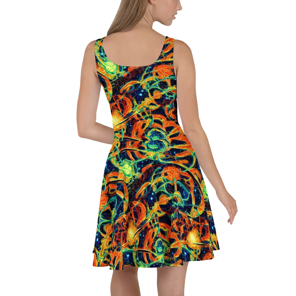 Neon Ember Garden on Skater Dress — Back