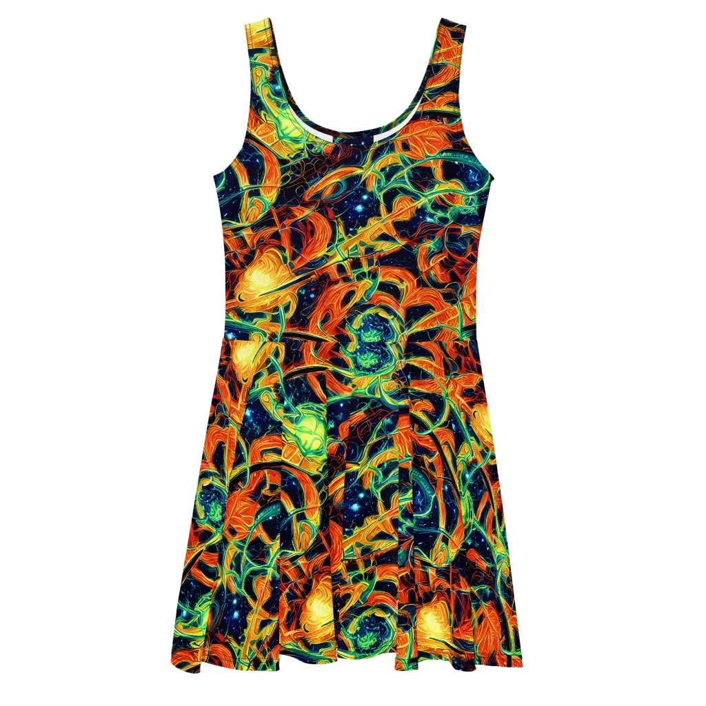Neon Ember Garden on Skater Dress — Front
