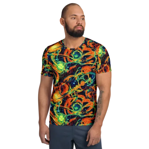 Neon Ember Garden on a Men's Athletic T-Shirt