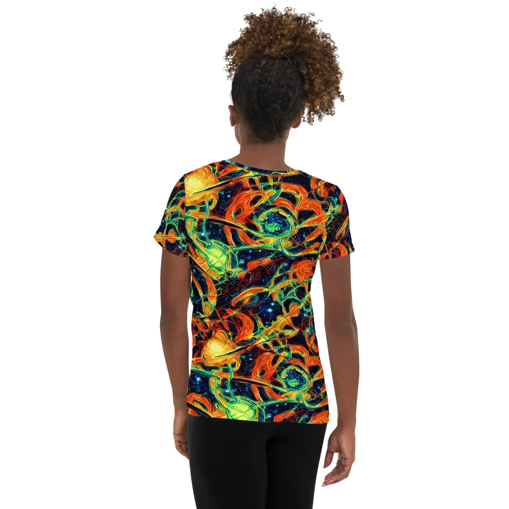 Neon Ember Garden on Women's Athletic T-Shirt — Back