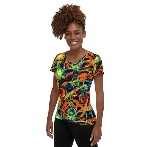 Neon Ember Garden on a Women's Athletic T-Shirt