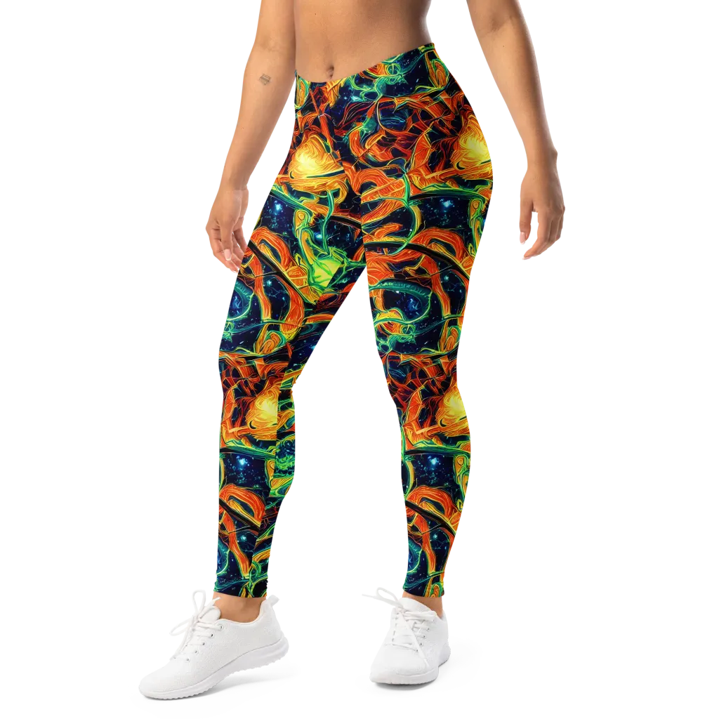 Neon Ember Garden on Leggings — Left Front