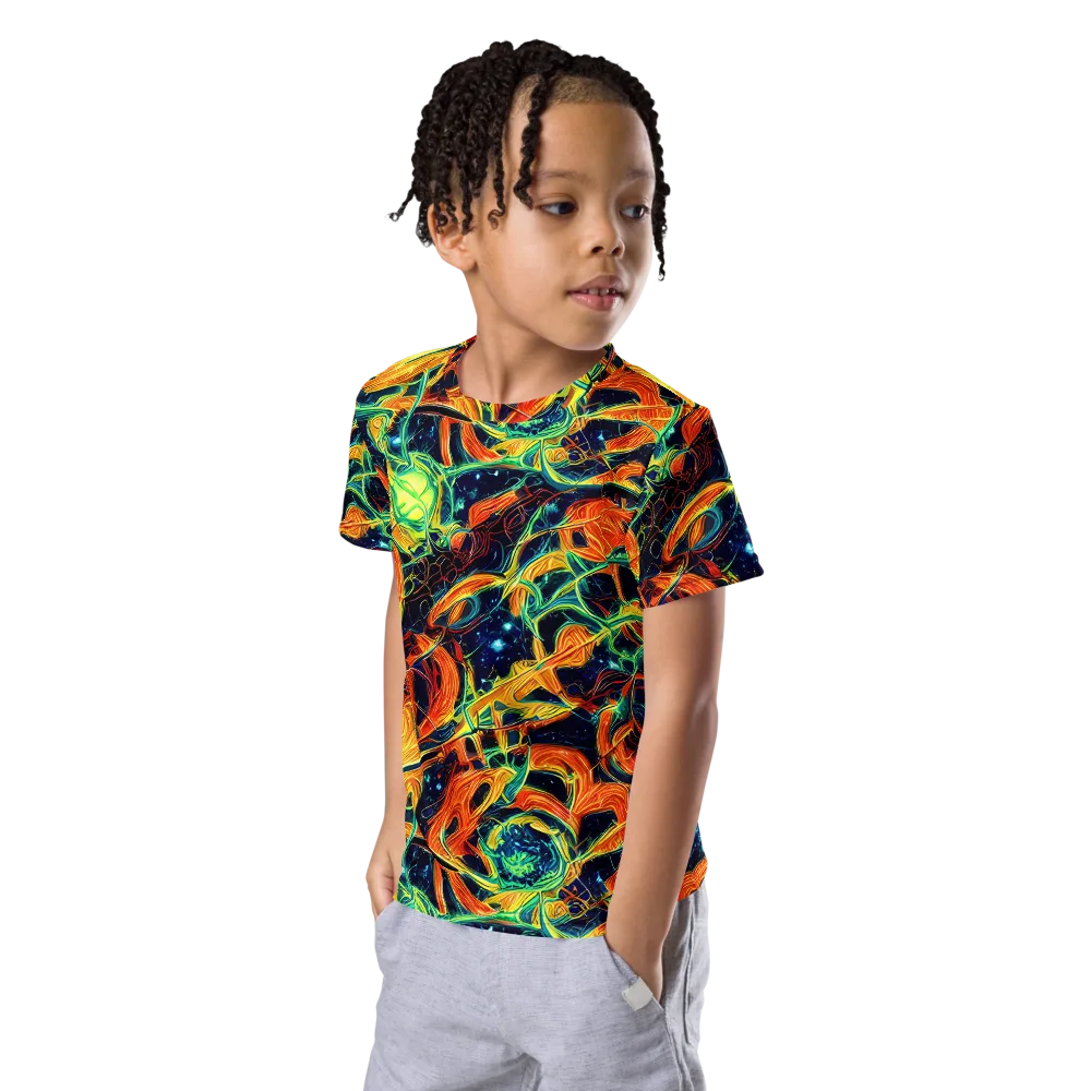 Neon Ember Garden on Kids Crew Neck T-Shirt — Left Front
