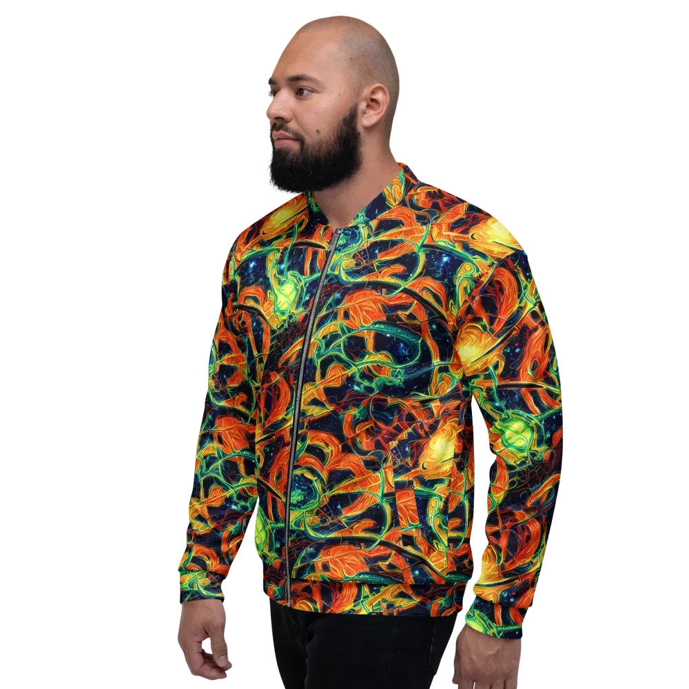 Neon Ember Garden on Bomber Jacket — Left