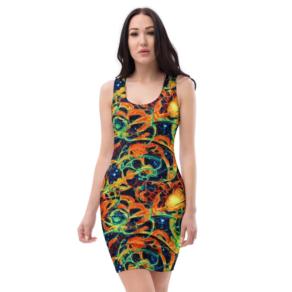 Neon Ember Garden on Bodycon Dress — Front