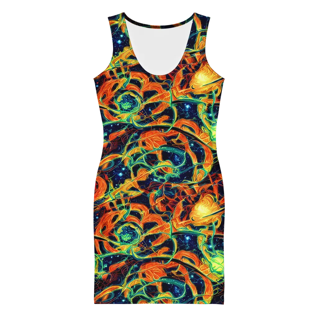 Neon Ember Garden on Bodycon Dress — Front