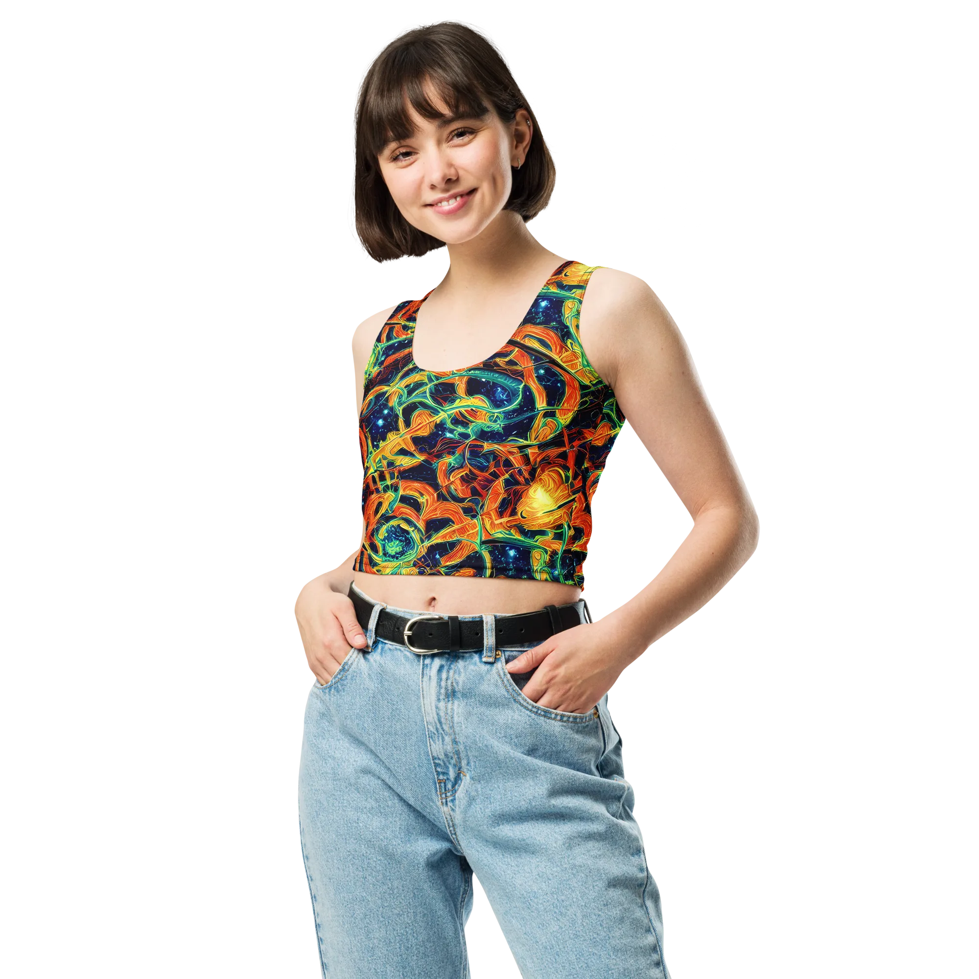 Neon Ember Garden on Crop Top — Front