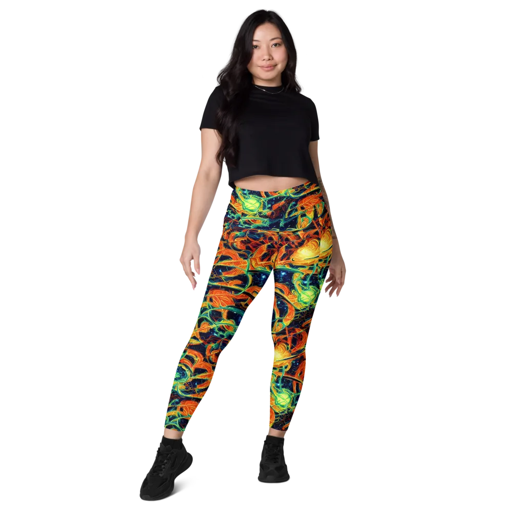 Neon Ember Garden on Leggings with Pockets — Front