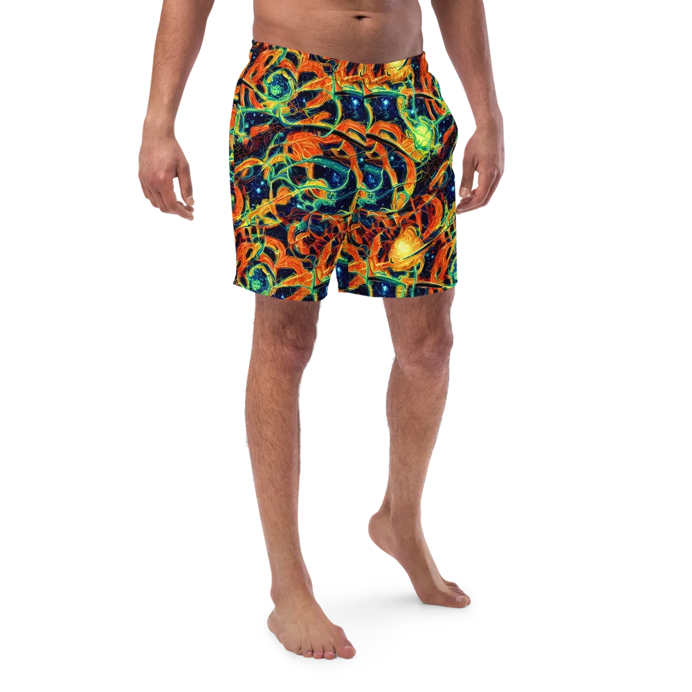 Neon Ember Garden on Swim Trunks — Front