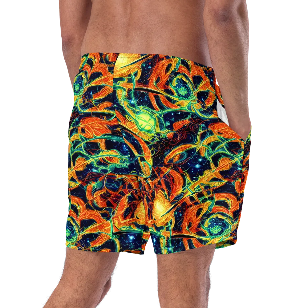 Neon Ember Garden on Swim Trunks — Right Back