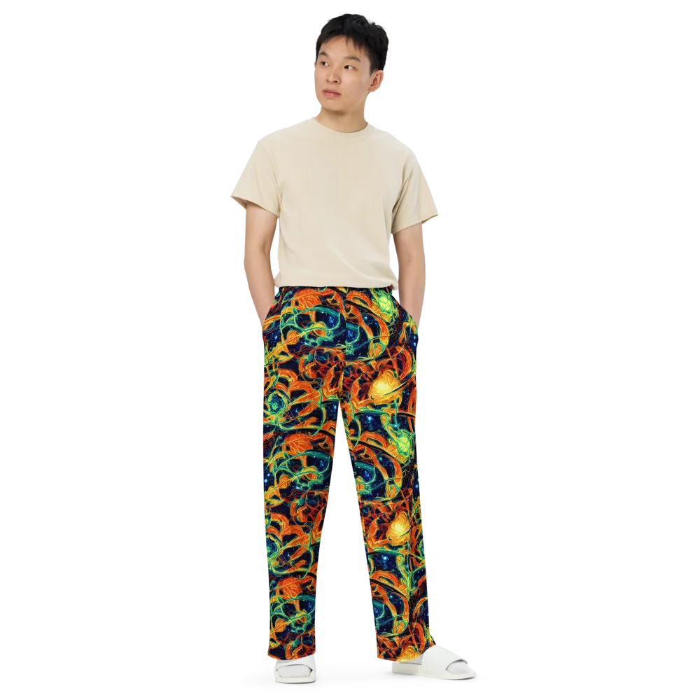 Neon Ember Garden on Wide-Leg Pants — Front