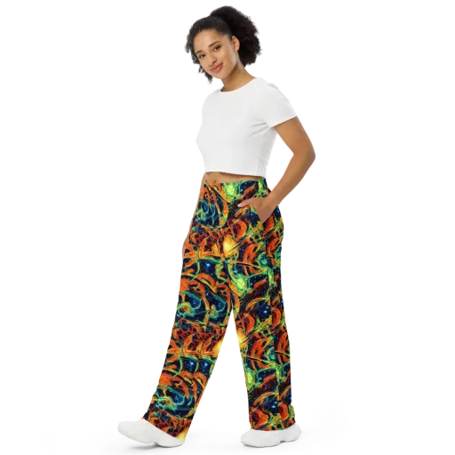 Neon Ember Garden on a Wide-Leg Pants
