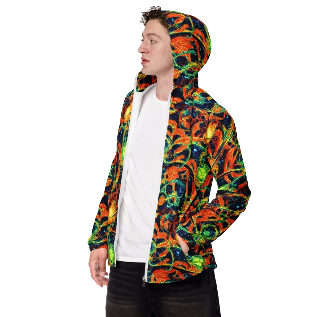 Neon Ember Garden on Men's Windbreaker — Left Front